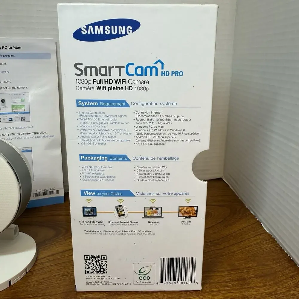SAMSUNG SMARTCAM HD PRO 1080P HD WIFI Security Camera, Complete, w/ Box, P6410BN